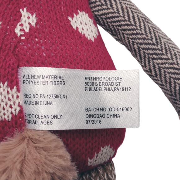 🎄🦌 Anthropologie Sock Monkey Reindeer Plush Tree Topper 🐒✨ Rare 2016 Holiday - Picture 6 of 16